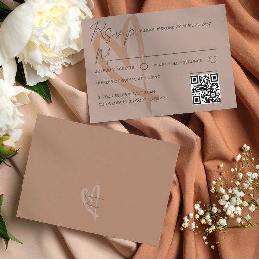 Modern Neutral Heart Wedding RSVP Card