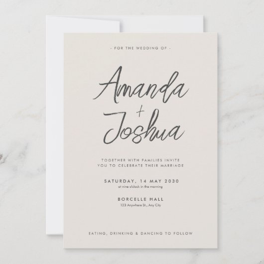 Modern Neutral Script Wedding Kaart (Voorkant)