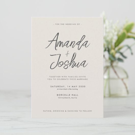 Modern Neutral Script Wedding Kaart (Staand voorkant)