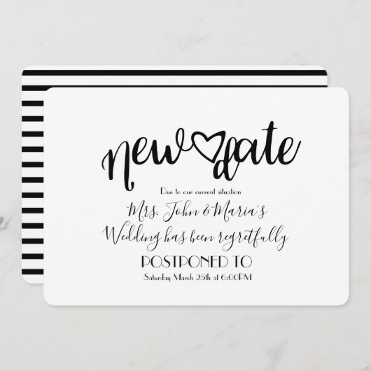Modern New Date Postponement Annulering Wedding Kaart (Voorkant / Achterkant)