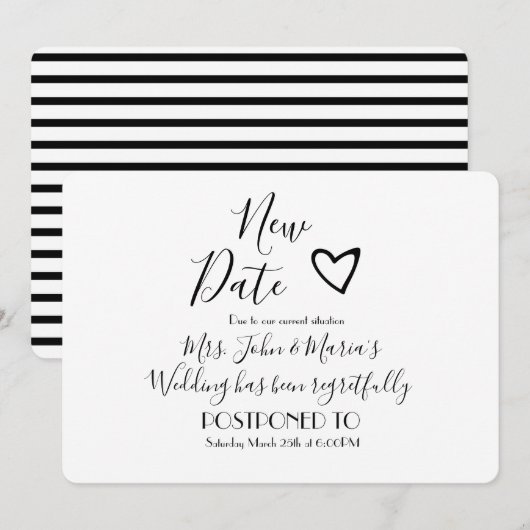 Modern New Date Postponement Annulering Wedding Kaart (Voorkant / Achterkant)