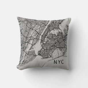 Modern New York City Map NYC Grijs en zwart Kussen