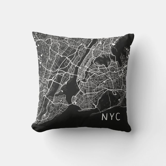 Modern New York City Map | NYC | Zwart-wit Kussen (Voorkant)