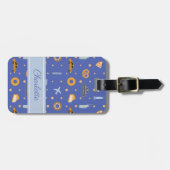 Modern New York City Patroon Royal Blue Naam Bagagelabel (Voorkant horizontaal)