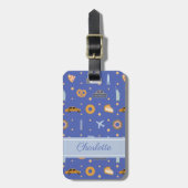 Modern New York City Patroon Royal Blue Naam Bagagelabel (Voorkant verticaal)