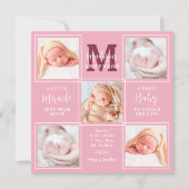 Modern Newborn Persoonlijk 5 Fotoroze geboorte Aankondiging (Voorkant)