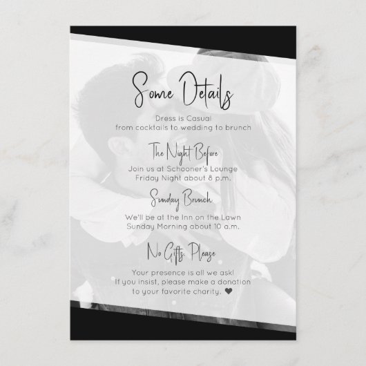 Modern Niets Fancy Casual bruiloft Details Informatiekaartje (Voorkant)