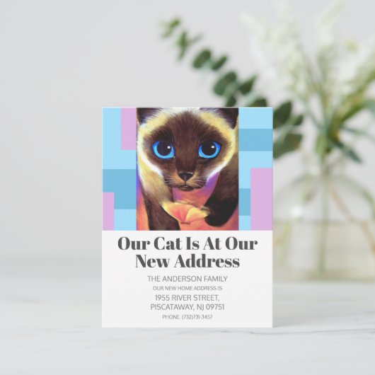 Modern nieuw adres We hebben huisdier kat tekst ve Aankondiging (Staand voorkant)