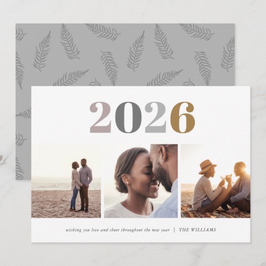 Modern nieuwjaar | 3 Foto Feestdagenkaart (Voorkant / Achterkant)