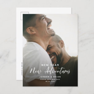 Modern nieuwjaar Verloving Adventures Script Fun Aankondigingskaart