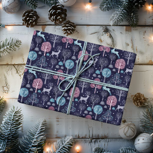 Modern Night Forest Deer Cadeaupapier
