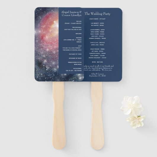 Modern Night Sky Galaxy Blue Paars Red Programme Handwaaier (Voorkant en achterkant)