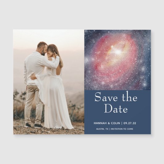Modern Night Sky Galaxy Blue Paars Save the Date (Voorkant)