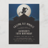 Modern Ninja op Roof Top Silhouette Birthday Party Uitnodiging Briefkaart (Voorkant)