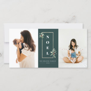 Modern NOEL Gold Winter Berry Lijst Foto Feestdagenkaart