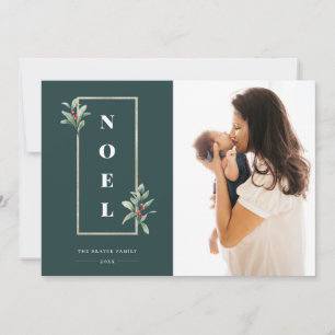 Modern NOEL Gold Winter Berry Lijst Foto Feestdagenkaart