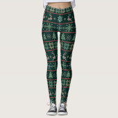 Modern Nordic Knit Pattern Fun Ugly Sweater Green Leggings (Voorkant)