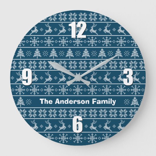 Modern Nordic Knit Ugly Sweater Navy White Name Grote Klok (Voorkant)