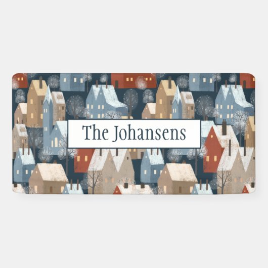 Modern Nordic Whimsical Scandi Winter Town Pattern Spandoek (Horizontaal)