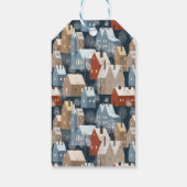 Modern Nordic Winter Town Houses Pattern Blue Red Cadeaulabel (Achterkant)