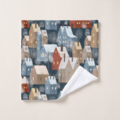 Modern Nordic Winter Town Whimsical Cozy Houses Ba Bad Handdoek (Wasdoekje)