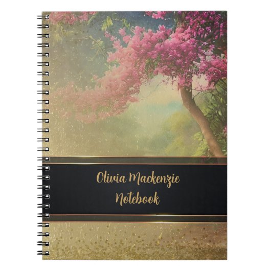Modern Notitieboek Gouden Mist Bloemen Kersenbloes (Voorkant)