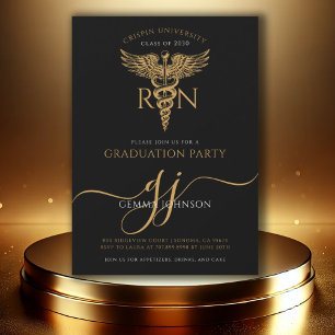 Modern Nurse Graduation Party Gold Script Zwart Kaart