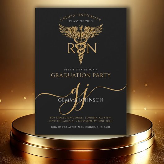 Modern Nurse Graduation Party Gold Script Zwart Kaart