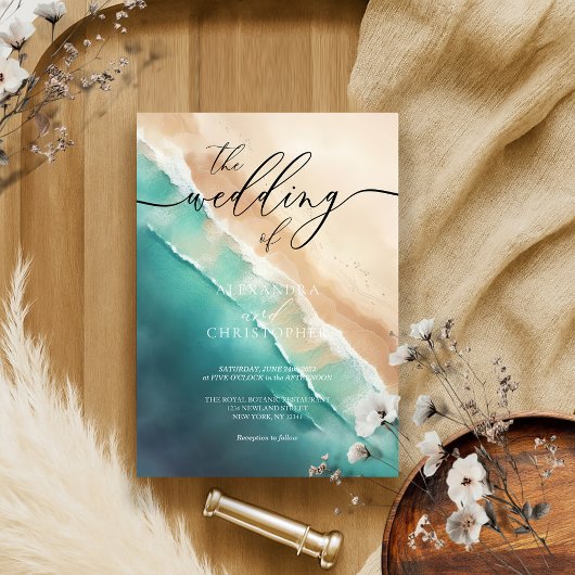 Modern Ocean Beach Blue Waterverf Kaart