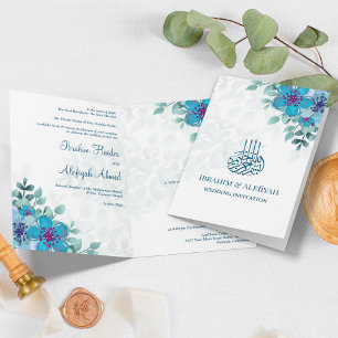 Modern Ocean Blue Floral Islamic Muslim Wedding