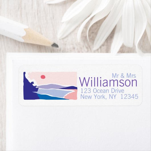 Modern Ocean of Lake Beach Natuur Retouradres Etiket (Insitu)