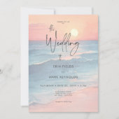 Modern Ocean Sunset Watercolor Beach Wedding Kaart (Voorkant)