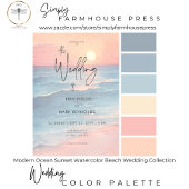 Modern Ocean Sunset Waterverf Beach Wedding Kaart