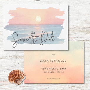 Modern Ocean Sunset Waterverf Beach Wedding Save The Date