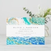 Modern Ocean Waves Turquoise Blue Wedding Kaart (Staand voorkant)