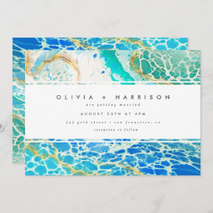 Modern Ocean Waves Turquoise Blue Wedding Kaart