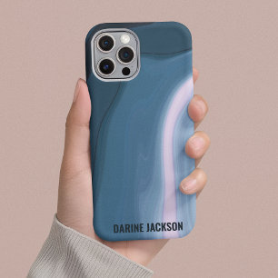 Modern Ocean Wavy Blue Ocean Waterverf Monogram iPhone 13 Pro Max Hoesje