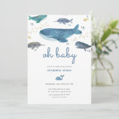 Modern Ocean Whale Baby shower Invitation Kaart (Staand voorkant)
