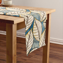 Modern Oerwoud Big Tropical Leaf Blue en Beige Medium Tafelloper