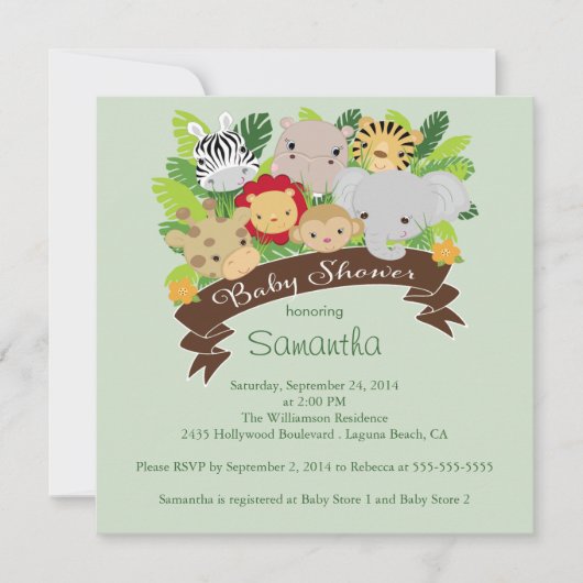 Modern Oerwoud Safari Animals Baby shower Kaart (Voorkant)