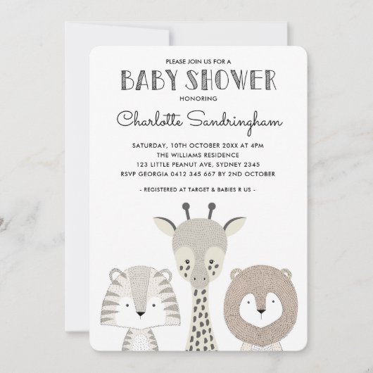 Modern Oerwoud Safari Baby shower Invite Minimalis Kaart (Voorkant)