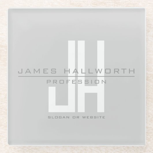 Modern ogend zakelijk monogram | Grey Glazen Onderzetter (Voorkant)