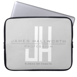 Modern ogend zakelijk monogram   Grey Laptop Sleeve