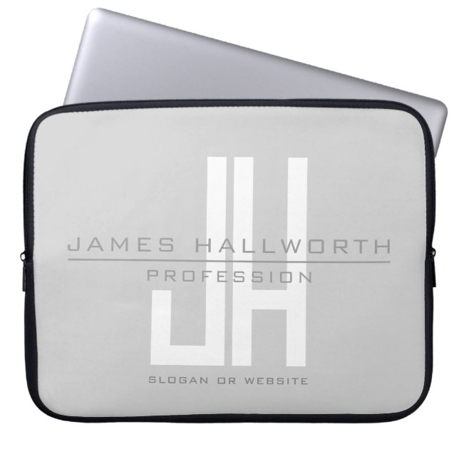 Modern ogend zakelijk monogram | Grey Laptop Sleeve (Voorkant)