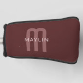 Modern ogende monogrammed naam | Maroon Red Golfheadcover (Voorkant)