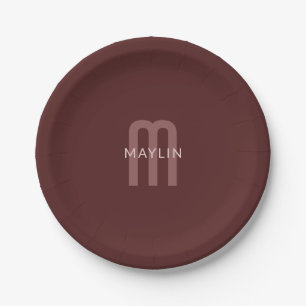 Modern ogende monogrammed naam Maroon Red Papieren Bordje
