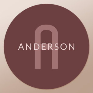 Modern ogende monogrammed naam Maroon Red Ronde Sticker