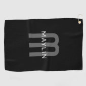 Modern ogende monogrammed naam | Zwart Grijs Wit Golfhanddoek (Horizontaal)