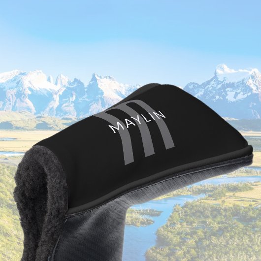 Modern ogende monogrammed naam | Zwart Grijs Wit Golfheadcover