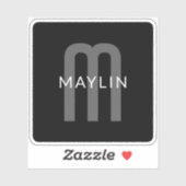 Modern ogende monogrammed naam | Zwart Grijs Wit Sticker (Vel)